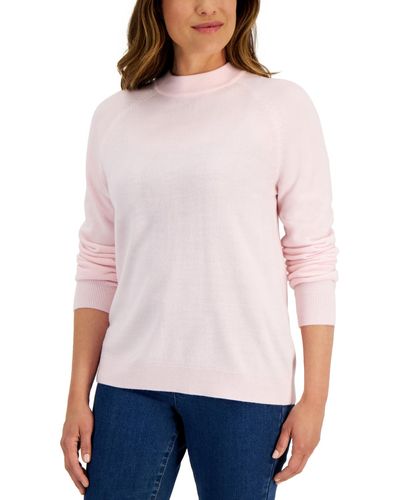 Karen Scott Zip-back Mock-neck Sweater - Pink
