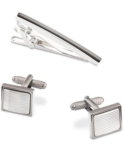 Perry Ellis Two-tone Tie Bar & Cuff Links Set - Gray