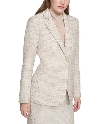 Calvin Klein Petite Patch-pocket Tonal Tweed Blazer - White