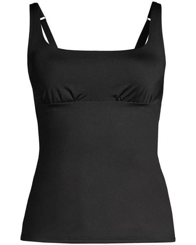 Lands' End Plus Size G-cup Chlorine Resistant Square Neck Underwire Tankini Swimsuit Top - Black