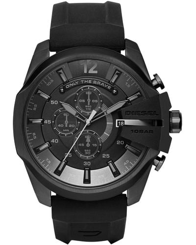 DIESEL Men's Chronograph Mega Chief Black Silicone Strap Watch 51x59mm Dz4378