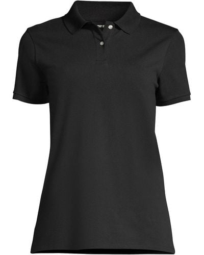 Lands' End Mesh Cotton Short Sleeve Polo Shirt - Black