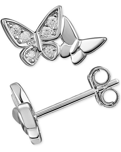 Giani Bernini Cubic Zirconia Double Butterfly Stud Earrings In Sterling Silver, Created For Macy's - White