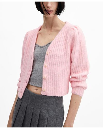 Mango V-neck Knit Cardigan - Pink