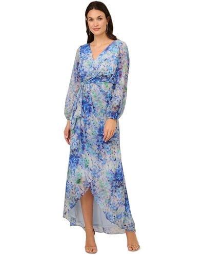 Adrianna Papell Petite Faux-wrap High-low Dress - Blue