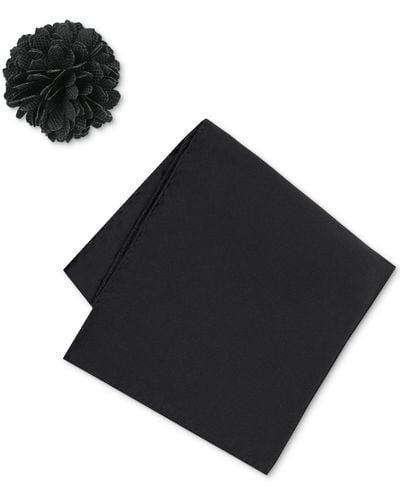 Con.struct Solid Pocket Square & Lapel Pin Set - Black