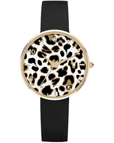 Adrienne Vittadini Leather Strap Watch 34mm - Black