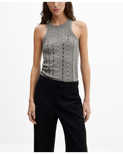Mango Sequin Detail Knitted Top - Black