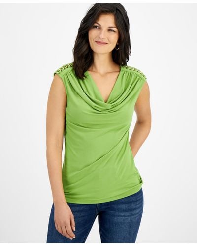INC International Concepts Laced-chain-shoulder Top - Green