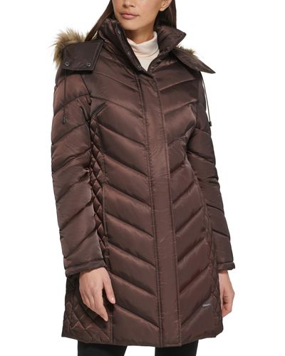 Kenneth Cole Faux-fur-trim Hooded Puffer Coat - Brown