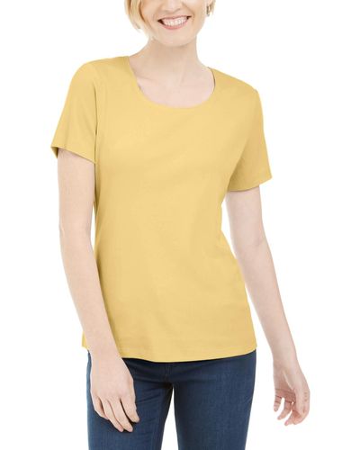 Karen Scott Short Sleeve Scoop Neck Top - Yellow