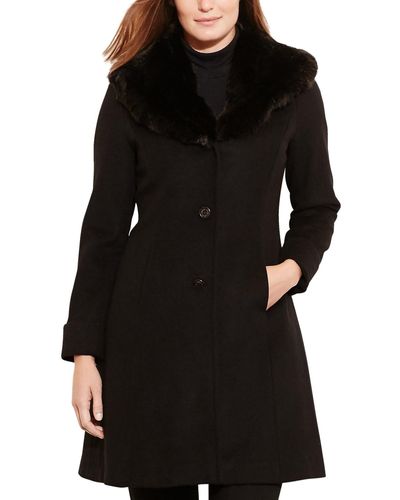 Lauren by Ralph Lauren Wool Blend Walker Coat - Black