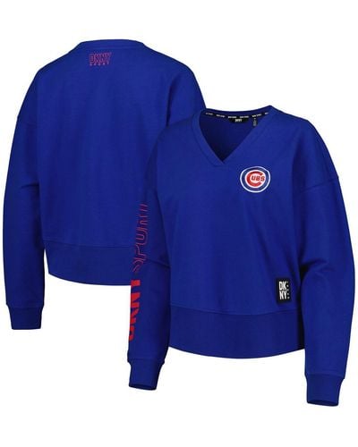 DKNY Sport Chicago Cubs Lily V-neck Pullover Sweatshirt - Blue
