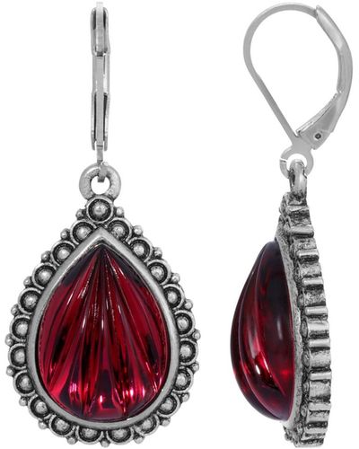 2028 Glass Silver-tone Teardrop Earrings - Red