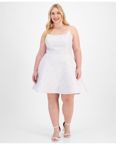 B Darlin Trendy Plus Size Metallic Jacquard Fit & Flare Dress - White
