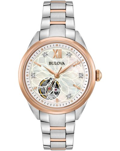 Bulova Women's Automatic Diamond Accent Two-tone Stainless Steel Bracelet Watch 34mm 98p170 - Metallic