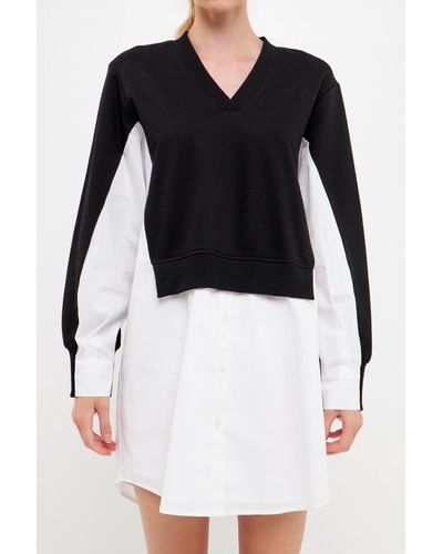 English Factory V-neck Sweatshirts Dress - Black