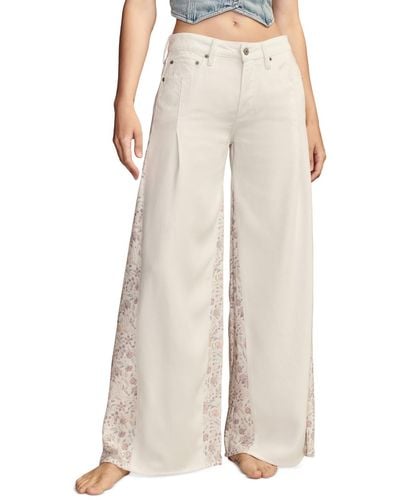 Lucky Brand High Rise Floral-inset Palazzo Jeans - Natural