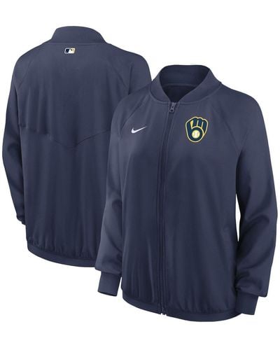 Nike Milwaukee Brewers Authentic Collection Team Raglan Performance Full-zip Jacket - Blue