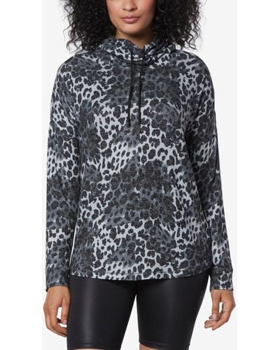Marc New York Andrew Marc Sport Long Sleeve Printed Cowl Neck Tunic Top - Black