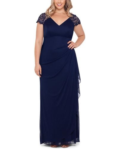 Xscape Plus Size Lace-shoulder Gown - Blue