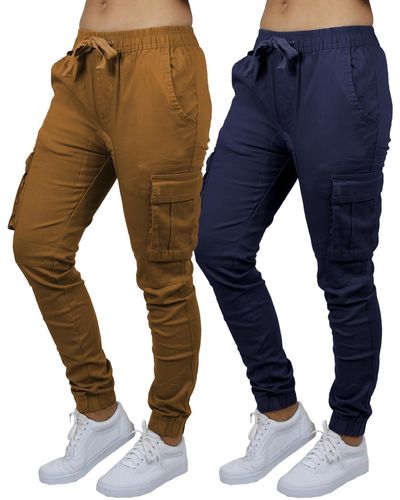 Galaxy By Harvic Loose Fit Cotton Stretch Twill Cargo sweatpants Set - Blue