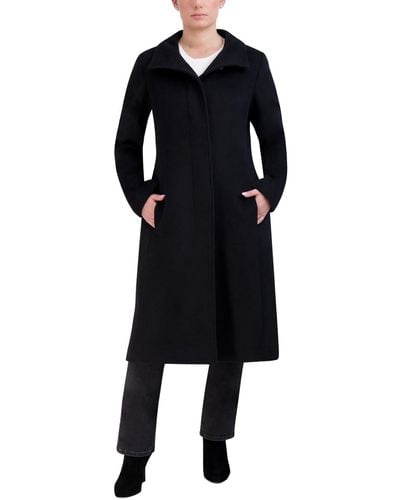 Cole Haan Stand-collar Single-breasted Wool Blend Coat - Black