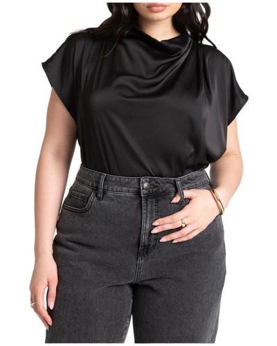 Eloquii Plus Size Pleat Detail Satin Shirt - Black