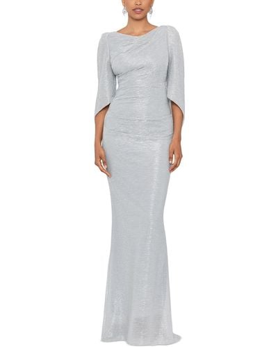 Betsy & Adam Metallic Cowl-back Gown - White