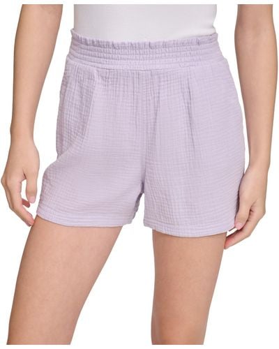Calvin Klein Smocked-waist Double-crepe Pull-on Cotton Shorts - Purple