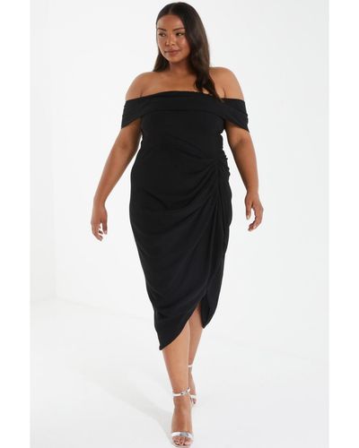 Quiz Plus Size Chiffon Ruched Midi Dress - Black