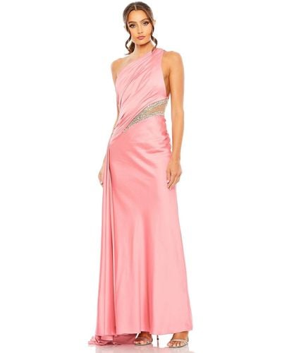Mac Duggal One Shoulder Embellished Satin Gown - Pink