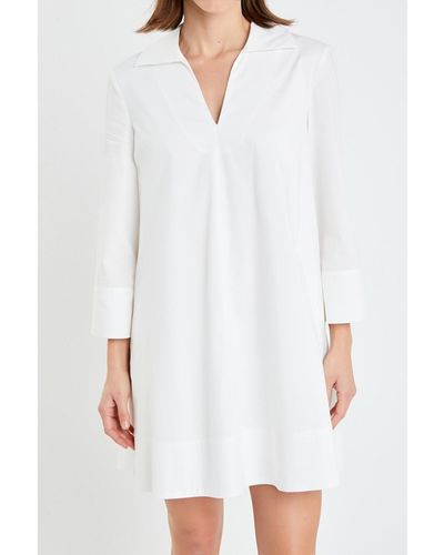English Factory A-line Kaftan Collar Dress - White