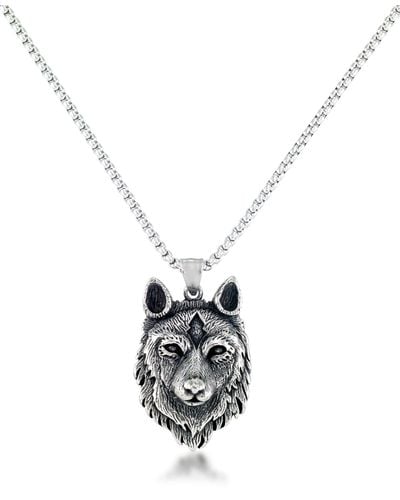 Andrew Charles by Andy Hilfiger Wolf Head 24" Pendant Necklace - White