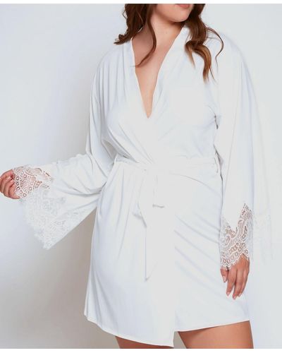 iCollection Plus Size Ultra Soft Lace Trimmed Robe Lingerie - White