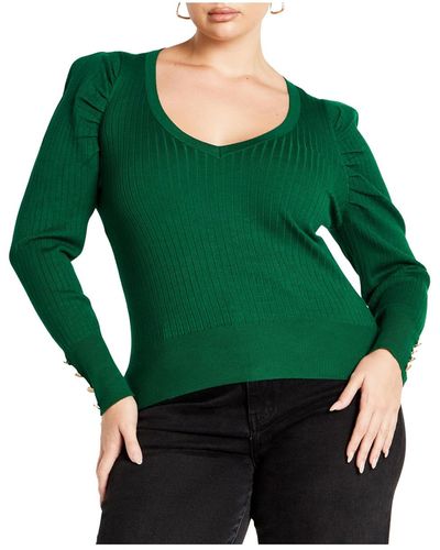 City Chic Plus Size Rebel Rock Sweater - Green