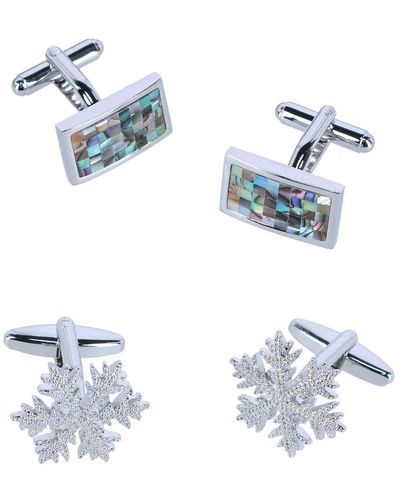 Trafalgar Cufflink Holiday Pack Snowflake And Mother Of Pearl Set - Blue