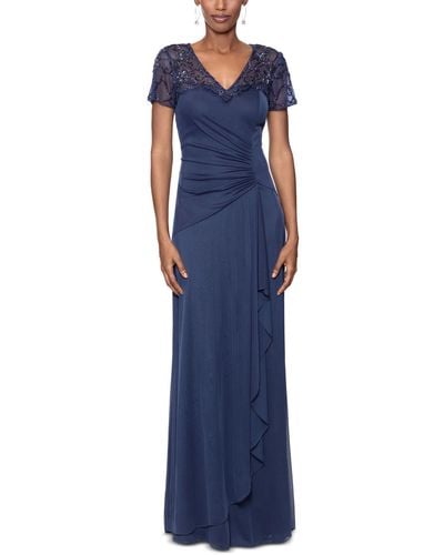 Xscape Sequined Mesh-sleeve Gown - Blue