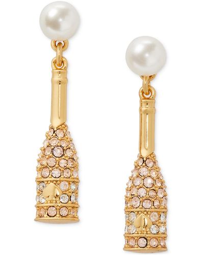 Kate Spade Gold-tone Pave & Imitation Pearl Champagne Drop Earrings - Metallic