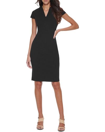Calvin Klein V-neck Cap Sleeve Sheath Dress - Black