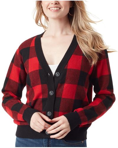 Jessica Simpson Buffalo Plaid Jacquard Button-front Cardigan Sweater - Red