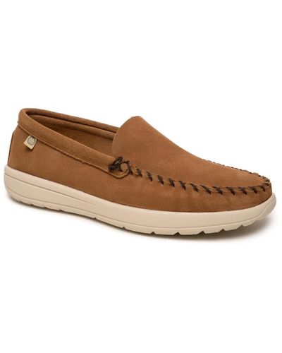 Minnetonka Discover Classic Suede Slip-on Shoes - Brown