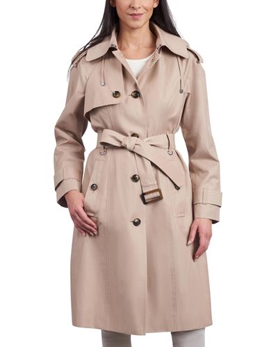 London Fog Belted Hooded Water-resistant Trench Coat - Natural