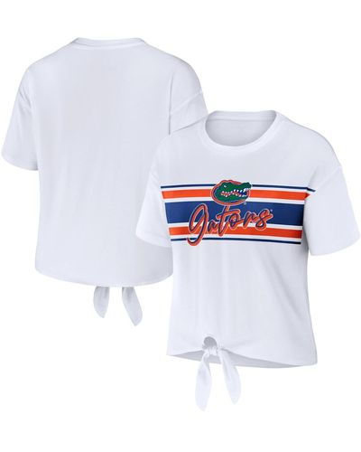 WEAR by Erin Andrews Florida Gators Striped Front Knot Cropped T-shirt - White