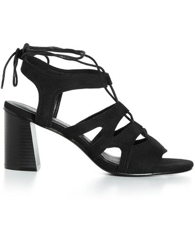 City Chic Wide Fit Strap Lacey Heel Sandals - Black