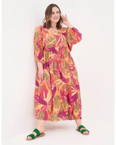 FatFace Plus Size Jocelyn Tropical Floral Midi Dress - Pink