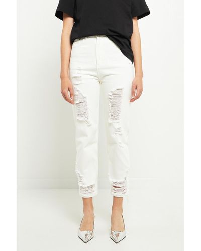 Grey Lab Straight Fit Ripped Denim Jeans - White