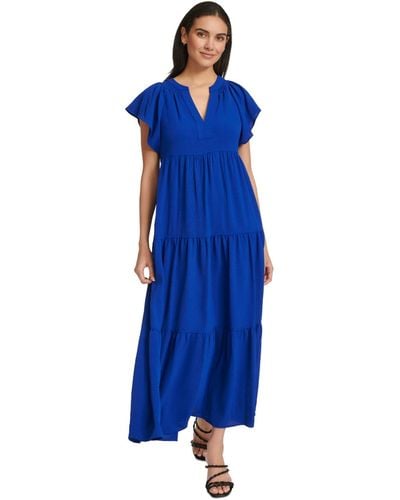Calvin Klein Short-sleeve Tiered Maxi Dress - Blue