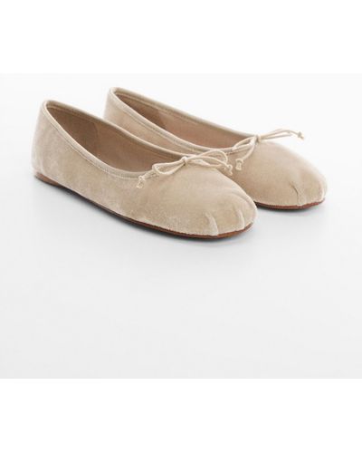 Mango Velvet Bow Ballerina Shoes - White