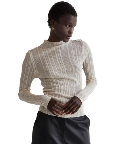 Crescent Dane Mock Neck Sheer Knit Sweater Top - Gray